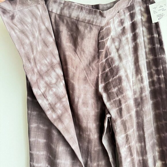 Zara Tie Dye Grey White Linen Blend Pants Wide Leg Relaxed M - Picture 5 of 9